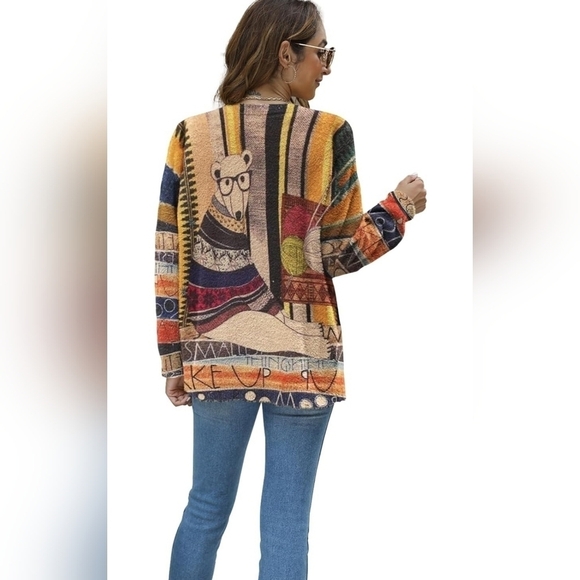 YESNO Womens Oversized Teddy Bear Graphic Pullover Wool Cotton Sweater Size 3XL - Picture 2 of 12